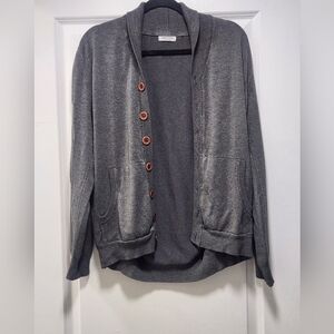 Gray Cardigan with Brown Buttons